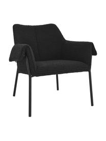 Bouclé loungefauteuil Effekt in zwart, Bekleding: 100 % polyester, Frame: gecoat metaal, Bouclé zwart, B 75 cm x D 64 cm