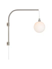 Aplique grande de vidrio opalino Buddy, con enchufe, Pantalla: vidrio opalino, Fijación: metal, Estructura: metal, Cable: cubierto en tela, Blanco opalino, plateado, An 12 x Al 40 cm