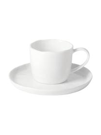 Tasse mit Untertassen Porcelino mit unebener Oberfläche, 6 Stück, Porzellan, gewollt ungleichmässig, Weiss, Ø 15 x H 8 cm, 150 ml