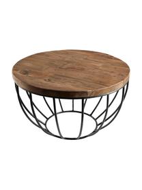 Mesa de centro redonda de teca Sixtine, Tablero: madera de teca, Estructura: metal pintado, Teca, negro, Ø 60 x Al 35 cm