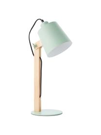 Lámpara de escritorio grande Swivel, Pantalla: metal, Cable: cubierto en tela, Verde menta, madera, An 16 x Al 52 cm