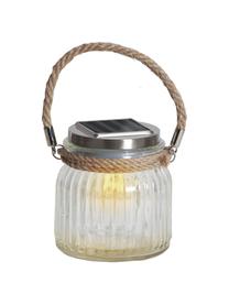 Solar Aussentischlampe Glass Jar, Lampenschirm: Glas, Griff: Sisal, Transparent, Silberfarben, Ø 11 x H 12 cm