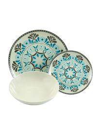 Vajilla de porcelana Cala Jondal, 6 comensales (18 pzas.), Porcelana, Tonos verdes y azules, 6 comensales (18 pzas.)