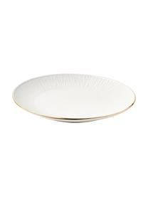 Platos postre de porcelana con relieves Nippon, 4 uds., Porcelana, Blanco, dorado, Ø 19 x Al 2 cm