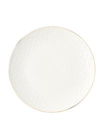 Assiettes à dessert en porcelaine texturée Nippon, 4 élém., Porcelaine, Blanc, couleur dorée, Ø 19 x haut. 2 cm
