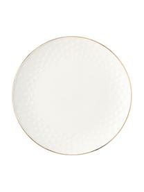 Platos postre de porcelana con relieves Nippon, 4 uds., Porcelana, Blanco, dorado, Ø 19 x Al 2 cm