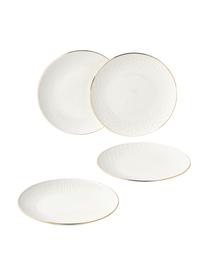 Platos postre de porcelana con relieves Nippon, 4 uds., Porcelana, Blanco, dorado, Ø 19 x Al 2 cm