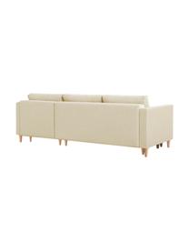 Divano letto angolare in tessuto beige con contenitore Fandy, Rivestimento: poliestere Il rivestiment, Piedini: legno di faggio, Tessuto beige, Larg. 223 x Prof. 69 cm, chaise-longue a destra