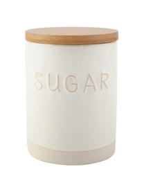 Opbergpot Sugar, Pot: keramiek, Deksel: hout, Wit, beige, Ø 10 x H 14 cm