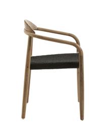 Massief houten fauteuil Nina, Frame: massief eucalyptushout, F, Zitvlak: polyester, uv-bestendig, Bruin, donkergrijs, B 56 x D 53 cm