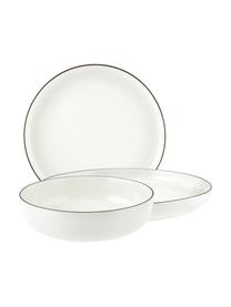 Set 18 stoviglie in porcellana Facile, 6 persone, Porcellana solida di alta qualità (ca. 50% caolino, 25% quarzo e 25% feldspato), Bianco latte con bordo nero, 6 persone (18 pz)