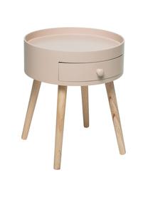 Tavolino con cassetto First, Gambe: legno di quercia, natural, Rosa cipria, Ø 38 x Alt. 45 cm