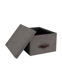 Aufbewahrungsbox Gustav, Box: Fester, laminierter Karto, Griff: Leder, Grau, B 30 x H 15 cm