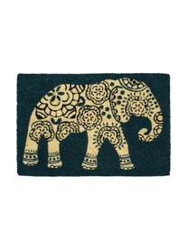 Deurmat Elephant, Bovenzijde: kokosvezels, Onderzijde: kunststof (PVC), Petrolkleurig, beige, zwart, B 40 x L 60 cm