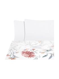 Set lenzuola in raso di cotone con motivo floreale Evie, Stampa floreale, bianco, 240 x 300 cm + 2 federe 50 x 80 cm