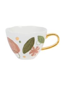 Tasse Good Morning, bunt bemalt mit goldfarbenem Griff, New Bone China, Weiss, Rosa, Grün, Goldfarben, Ø 11 x H 9 cm