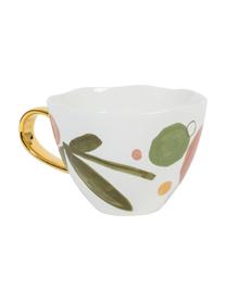 Tasse Good Morning, bunt bemalt mit goldfarbenem Griff, New Bone China, Weiss, Rosa, Grün, Goldfarben, Ø 11 x H 9 cm