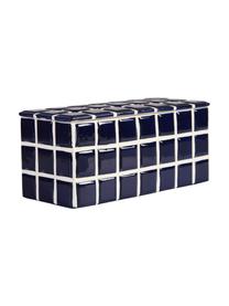 Vaas Tile van dolomietsteen met tegellook in donkerblauw, Dolomietensteen, Donkerblauw, crèmewit, B 25 x H 11 cm