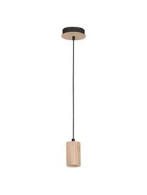 Lampa wisząca z drewna Lines, Drewno naturalne, czarny, Ø 6 x W 11 cm