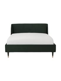 Letto imbottito in velluto verde scuro Nova, Rivestimento: 370 g/m² di velluto di po, Piedini: legno di albero della gom, Velluto verde scuro, 180 x 200 cm