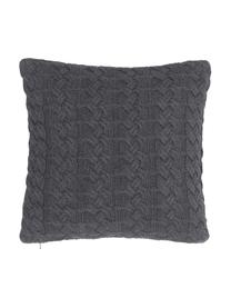 Housse de coussin tricotée 40x40 gris foncé Caleb, 100 % coton peigné, Gris foncé, larg. 40 x long. 40 cm