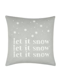 Kissenhülle Snow in Grau/Weiß mit Schriftzug, Baumwolle, Panamabindung, Grau,Ecru, 40 x 40 cm