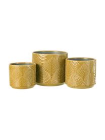 Portavaso piccolo con motivo a foglia Tropis, Ceramica, Giallo ocra, Ø 15 x Alt. 13 cm