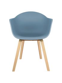 Silla con reposabrazos Claire, Asiento: plástico, Patas: madera de haya, Asiento: azul Patas: madera de haya, An 61 x F 58 cm