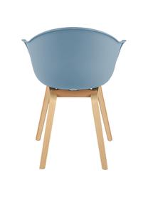 Chaise à accoudoirs en plastique avec pieds en bois Claire, Coque : bleu Pieds : bois de hêtre