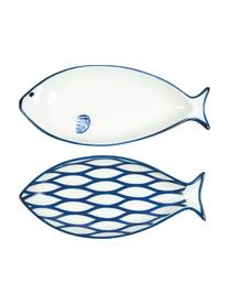 Sada servírovacích talířů z porcelánu Fish, 2 díly, Porcelán, Bílá, modrá, D 18 cm, Š 8 cm