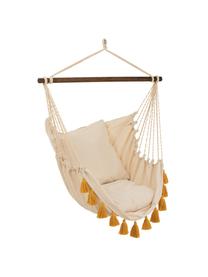 Silla colgante con borlas Quast, Barra: madera, Crema, ocre, An 128 x Al 160 cm