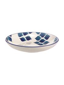 Platos hondos artesanales Ikat, 6 uds., Cerámica, Blanco, azul, Ø 23 cm