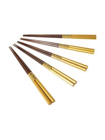 Palillos chinos de madera Ereganto, 5 pares, Madera, Marrón, dorado, L 23 cm