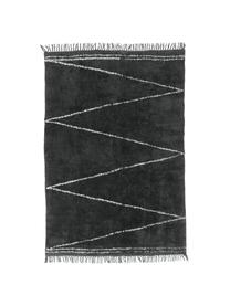 Tapis avec franges tufté main motif zigzag Asisa, Anthracite, larg. 200 x long. 300 cm (taille L )