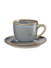 Tazas espresso con platitos de gres Saisons, 6 uds., Gres, Azul, Ø 7 x Al 6 cm