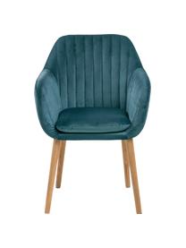 Fluwelen armstoel Emilia in blauw met houten poten, Bekleding: polyester fluweel, Poten: eikenhout, geolied, Fluweel blauw, poten eikenhout, B 57 x D 59 cm