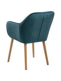 Silla con resposabrazos de terciopelo Emilia, Tapizado: terciopelo de poliéster A, Patas: madera de roble aceitado, Terciopelo azul, patas roble, An 57 x F 59 cm