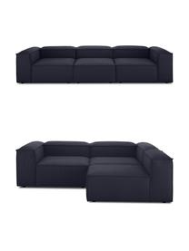 Sofa modułowa Lennon (4-osobowa), Tapicerka: 100% poliester Dzięki tka, Stelaż: lite drewno sosnowe, cert, Nogi: tworzywo sztuczne, Ciemnoniebieska tkanina, S 327 x G 119 cm