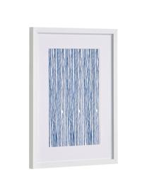 Ingelijste digitale print Kuma Stripes, Lijst: gecoat MDF, Wit, crèmewit, blauw, B 30 x H 40 cm