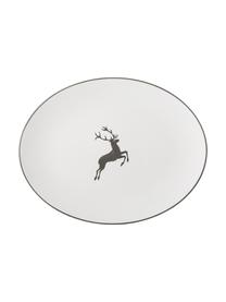 Handgefertigte Servierplatte Grauer Hirsch, Keramik, Weiß, Grau, L 28 x B 21 cm