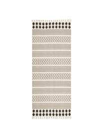 Tapis de couloir ethnique blanc crème Edna, 100 % coton, Couleur crème, noir, larg. 80 x long. 250 cm