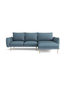 Sofá rinconera Largo (3 plazas), Tapizado: terciopelo (100% poliéste, Estructura: madera de haya, aglomerad, Patas: metal con pintura en polv, Terciopelo azul claro, An 275 x F 170 cm