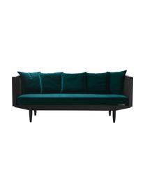 Samt-Sofa Big Sur (3-Sitzer) mit Wiener Geflecht, Bezug: 100% Polyestersamt, Rahmen: Mangoholz, Rattan, Flaschengrün, Schwarz, 106 x 79 cm