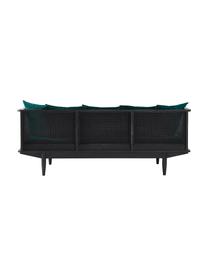 Samt-Sofa Big Sur (3-Sitzer) mit Wiener Geflecht, Bezug: 100% Polyestersamt, Rahmen: Mangoholz, Rattan, Flaschengrün, Schwarz, 106 x 79 cm