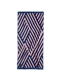 Serviette de plage coton bio Bonsall, Bleu foncé, rose vif