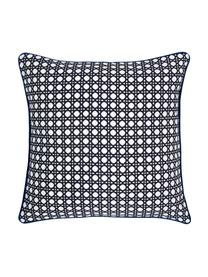 Housse de coussin avec passepoil contrasté Eva, Noir, blanc
 bordure passepoilée : bleu foncé