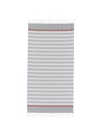 Fouta rayé à franges Arcachon, 100 % coton, Blanc, rose blush, gris clair, vert clair, larg. 100 x long. 200 cm