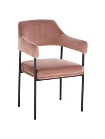 Silla con reposabrazos de terciopelo Zoe, Tapizado: terciopelo (poliéster) 50, Estructura: metal con pintura en polv, Terciopelo rosa palo, An 56 x F 62 cm