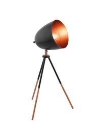 Lampa biurkowa trójnóg w stylu industrial Luna, Podstawa lampy: czarny, miedziany Klosz na zewnątrz: czarny, S 29 x W 44 cm