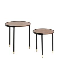 Set 2  tavolini in legno Anabel, Ripiani: pannelli di fibra a media, Gambe: metallo, laccato, Legno di noce, nero, Set in varie misure